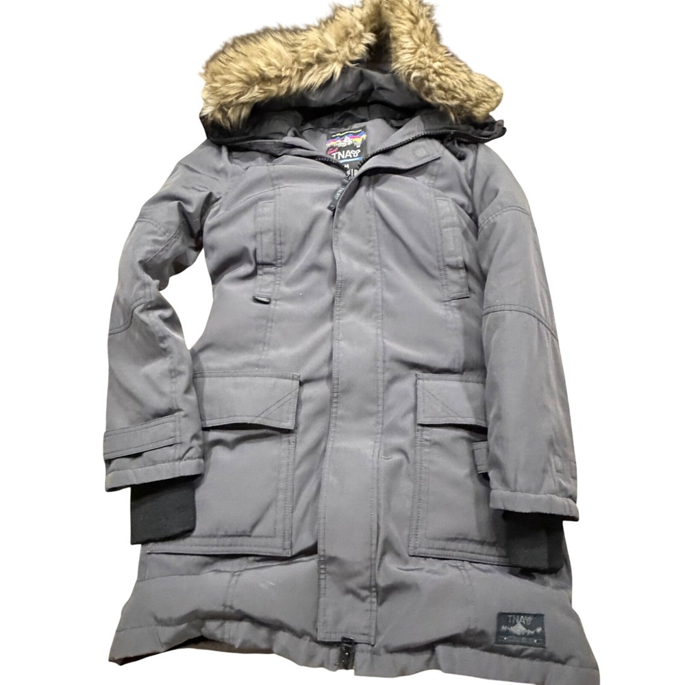 TNA Aritzia Bancroft Parka Gray Down Filled Faux Fur Hood Winter Coat Medium